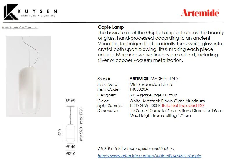 Artemide Gople Pendant Lamp - Image 10