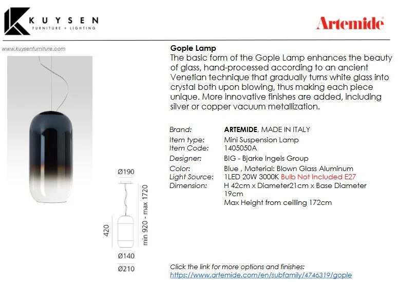 Artemide Gople Pendant Lamp - Image 7