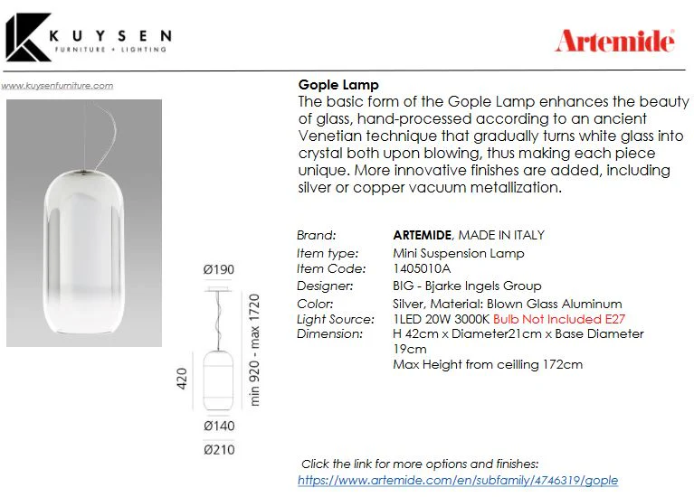 Artemide Gople Pendant Lamp - Image 9