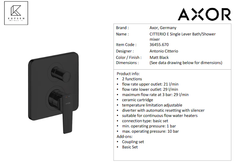 Axor Citterio E bath mixer concealed matt blk 36455.670 - Image 2