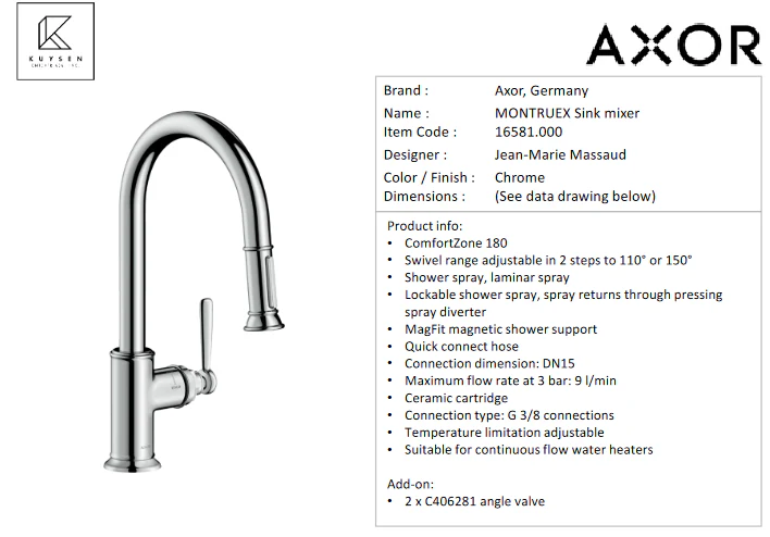 Axor Montreux sink mixer extractable handspry 16581.000 - Image 3