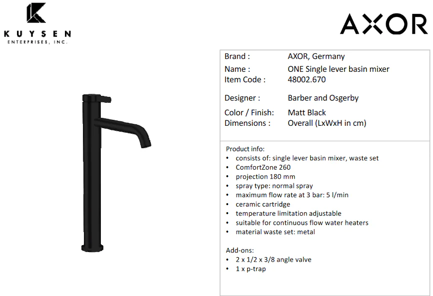 Axor One basin mixer 260 matt black 48002.670 - Image 2