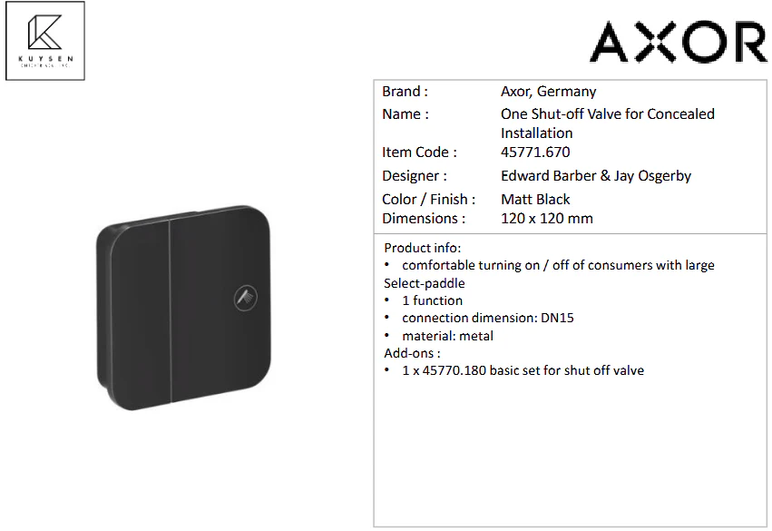 AXOR ONE concealed shut off value black 45771.670 - Image 2