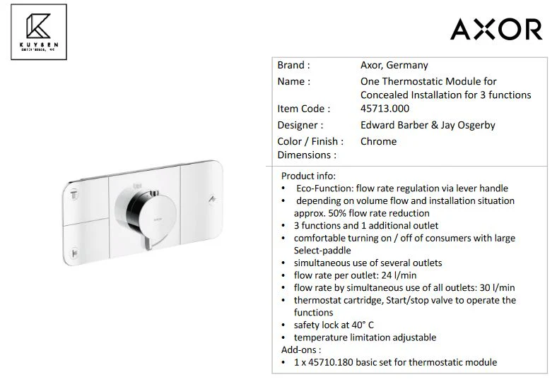 Axor ONE Finish set of thermostat module for 3 outlets, Chrome 45713.000 - Image 2