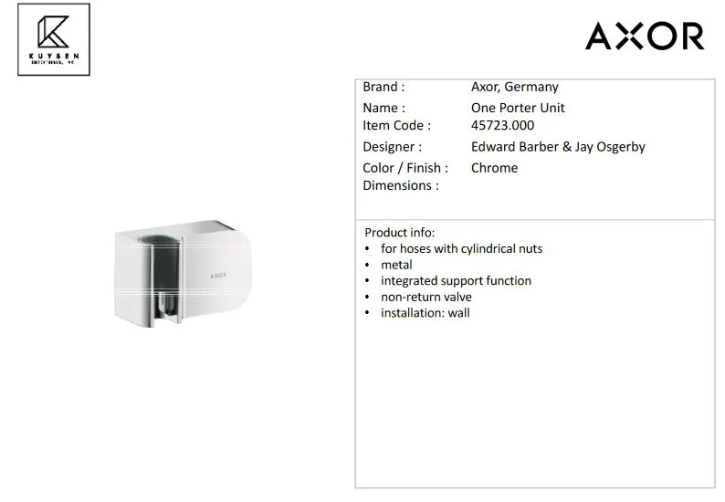 Axor ONE Fixfit Wall outlet with Porter shower holder, Chrome 45723.000 - Image 2