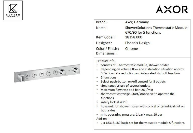 Axor Shower Heaven Thermostatic Module Select 670/90 5 functions, Chrome 18358.000 - Image 2