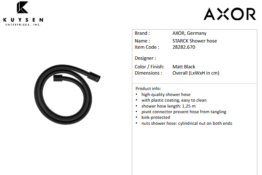 Axor Starck isiflex hose 1250mm matt blk 28282.670 - Image 2