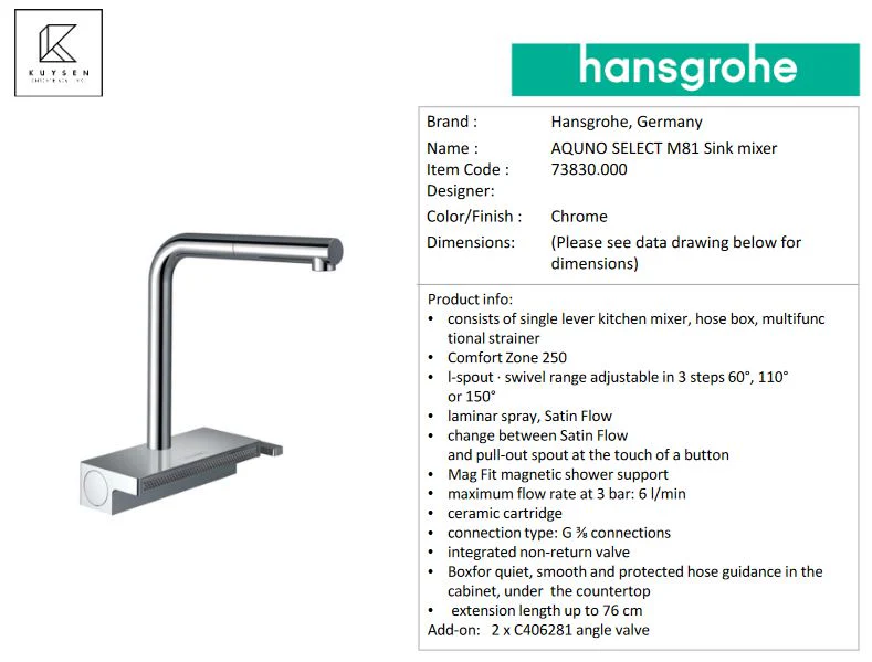 Hansgrohe AQUNO SELECT M81 Sink mixer Chrome 73830.000 - Image 3