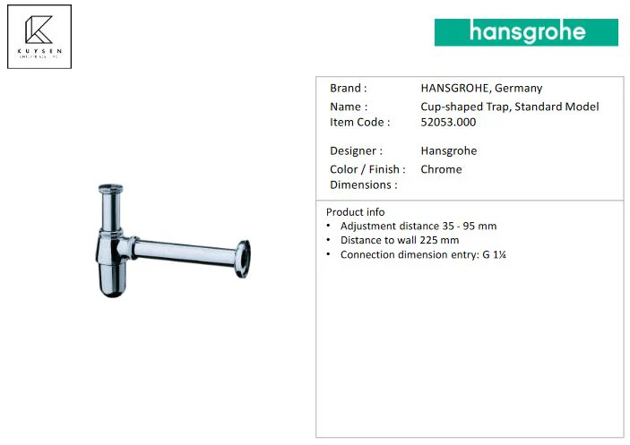 Hansgrohe Basin bottle trap 1-1/4" 52053.000 - Image 3