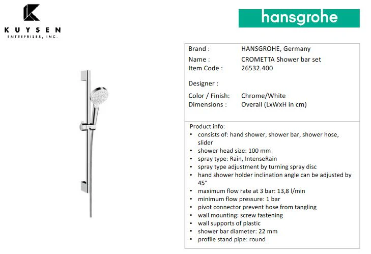 HANSGROHE Crometta Vario shower 0.65m white chrome 26532.400 - Image 2