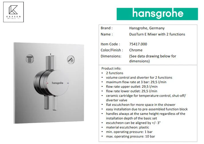 Hansgrohe DuoTurn E Mixer with 2 functions, Chrome 75417.000 - Image 2