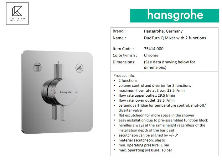 Hansgrohe DuoTurn Q Mixer with 2 functions, Chrome 75414.000 - Image 2
