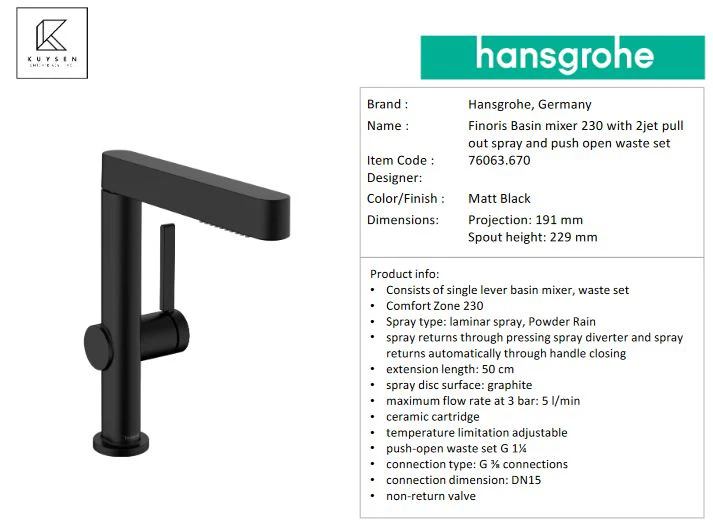 Hansgrohe Finoris basin mixer 230 matt black 76063.670 - Image 2