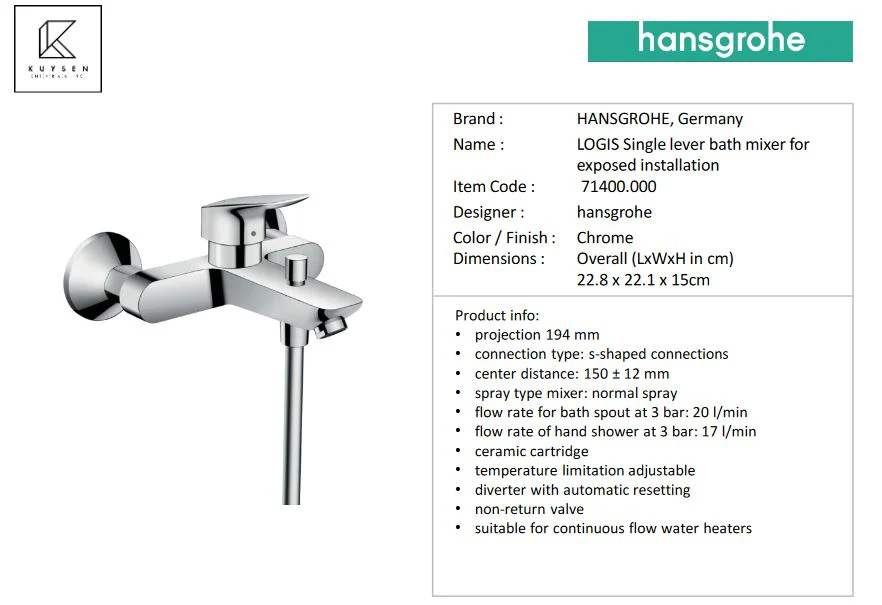 Hansgrohe Logis Exposed bath/shower mixer 71400.000 - Image 3