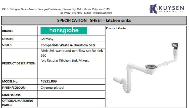 Hansgrohe Manual waste and overflow set for sink 660 43921.007 - Image 3