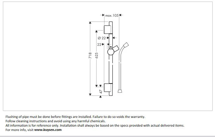 Hansgrohe Metropol Unica'S Puro wall bar 650mm 28632.990 - Image 3