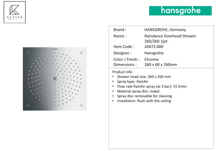 Hansgrohe Raindance 260/260 1jet overhead shower 26472.000 - Image 4