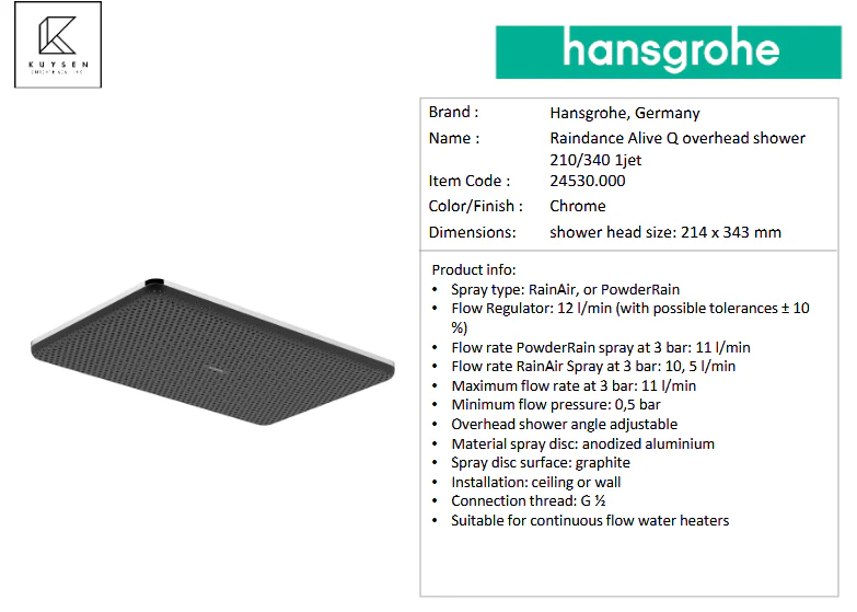 Hansgrohe Raindance Alive Q overhead shower 210mm with ceiling connector 24530.000 + 24338.000 - Image 2