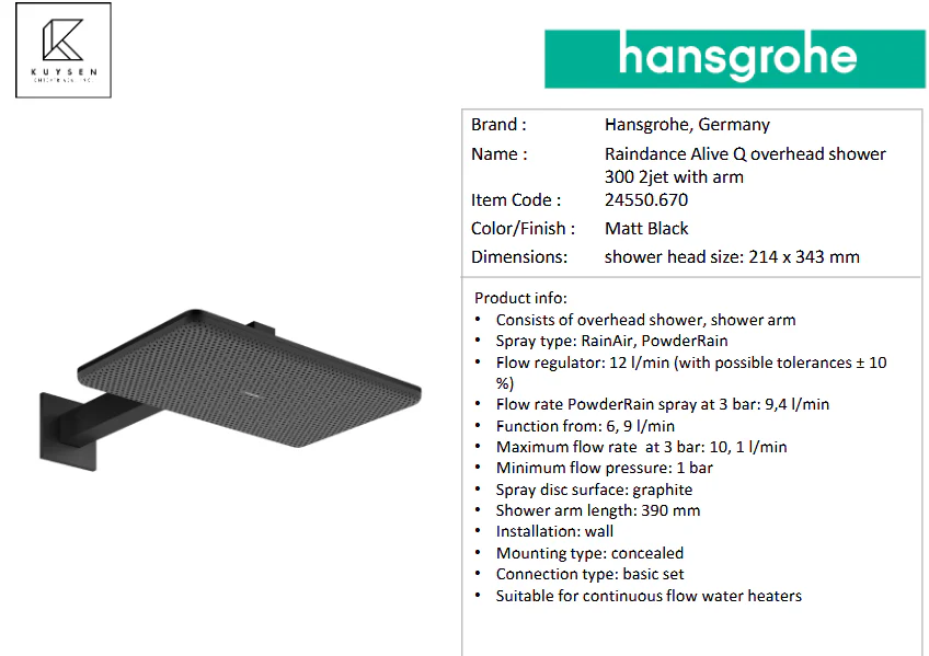 Hansgrohe Raindance Alive Q overhead shower 300mm 2jet with arm 24550.670 + 24573.180 - Image 2