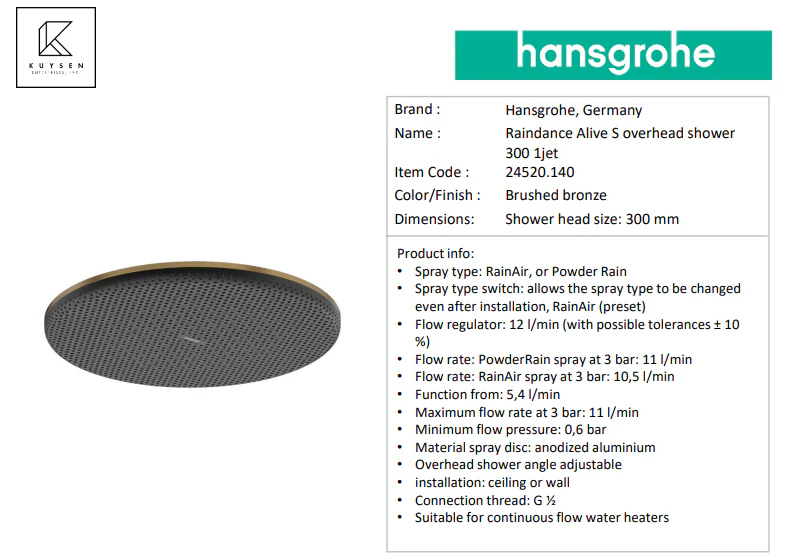 Hansgrohe Raindance AliveS overhead shower 300mm 24520.140 + 24337.140 arm - Image 2