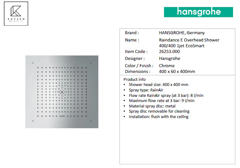 Hansgrohe Raindance E400/0 1jet Ec400Smart overhead shower 26253.000 - Image 3