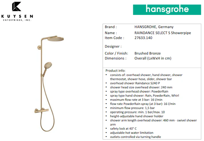 Hansgrohe RD Select S240 1jet PowderRain showrpipe 27633.140 - Image 3