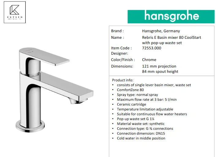 Hansgrohe Rebris E basin mixer 80 coolstart 72553.000 - Image 3