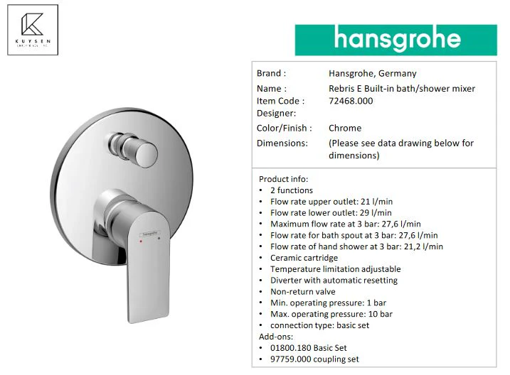 Hansgrohe Rebris E bath mxr concealed fin.set 72468.000 - Image 3