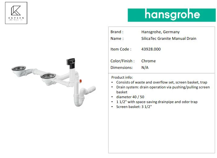 Hansgrohe SilicaTec manual drain-2B sink 370/370 43928.000 - Image 3