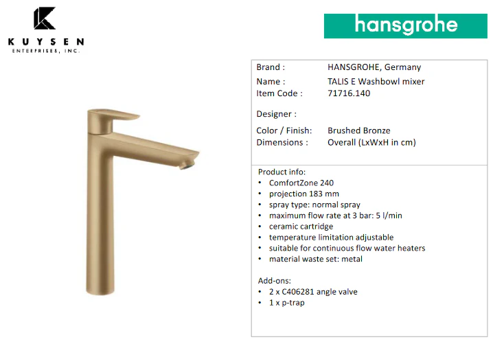 Hansgrohe Talis E basin mixr 240+pullrod br.bronze 71716.140 - Image 3