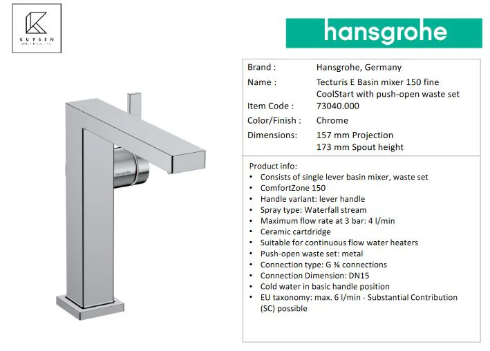 Hansgrohe Tecturis E basin mixer 150 73040.000 - Image 3