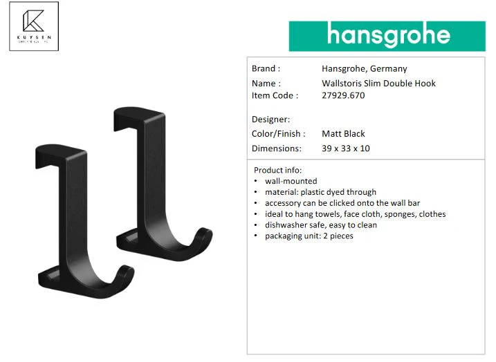Hansgrohe Wallstoris hook slim matt black 27929.670 - Image 3