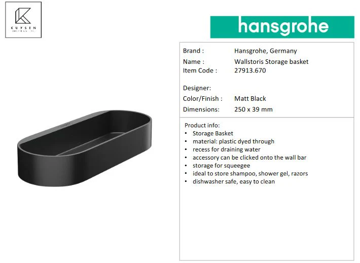 Hansgrohe Wallstoris storage basket matt black 27913.670 - Image 3