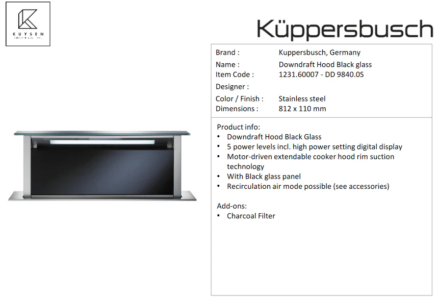 Kuppersbusch DD9840.0S downdraft hood 1231.60007 - Image 2