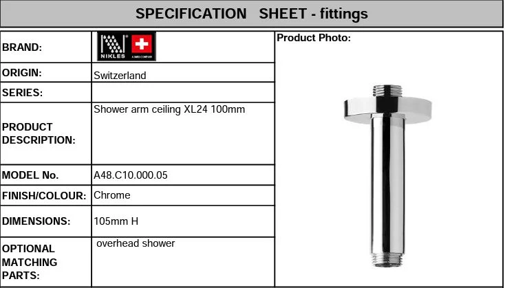 Nikles Shower Arm Ceiling XL24 100mm A48.C10.000.05 - Image 2