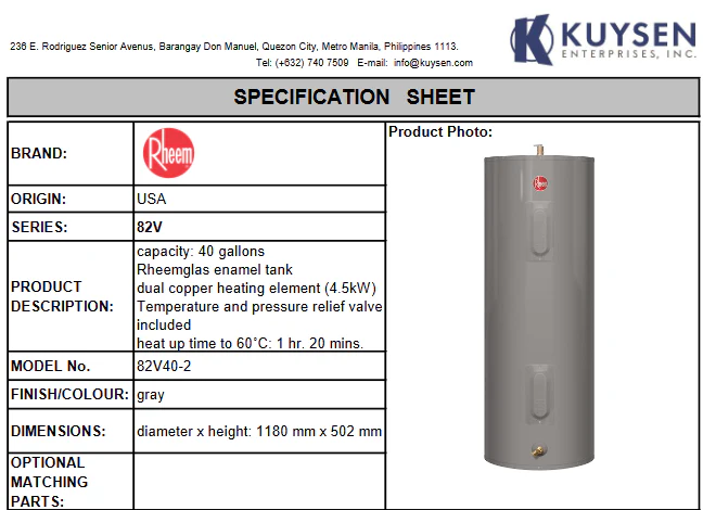 Rheem Storage Water Heater 82V40-2 - Image 3