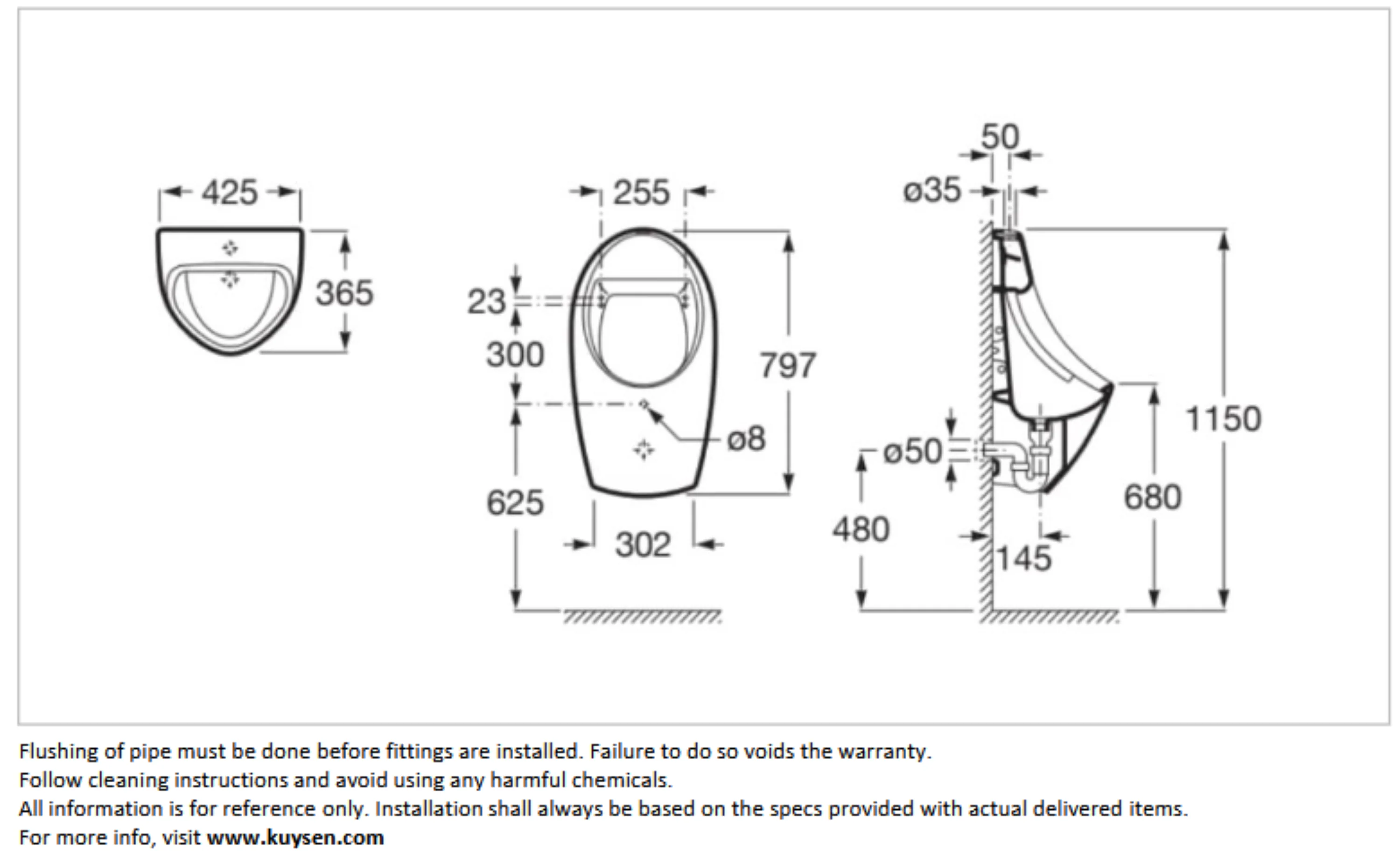 Roca EURET wall-hung urinal Z35945H000 - Image 3