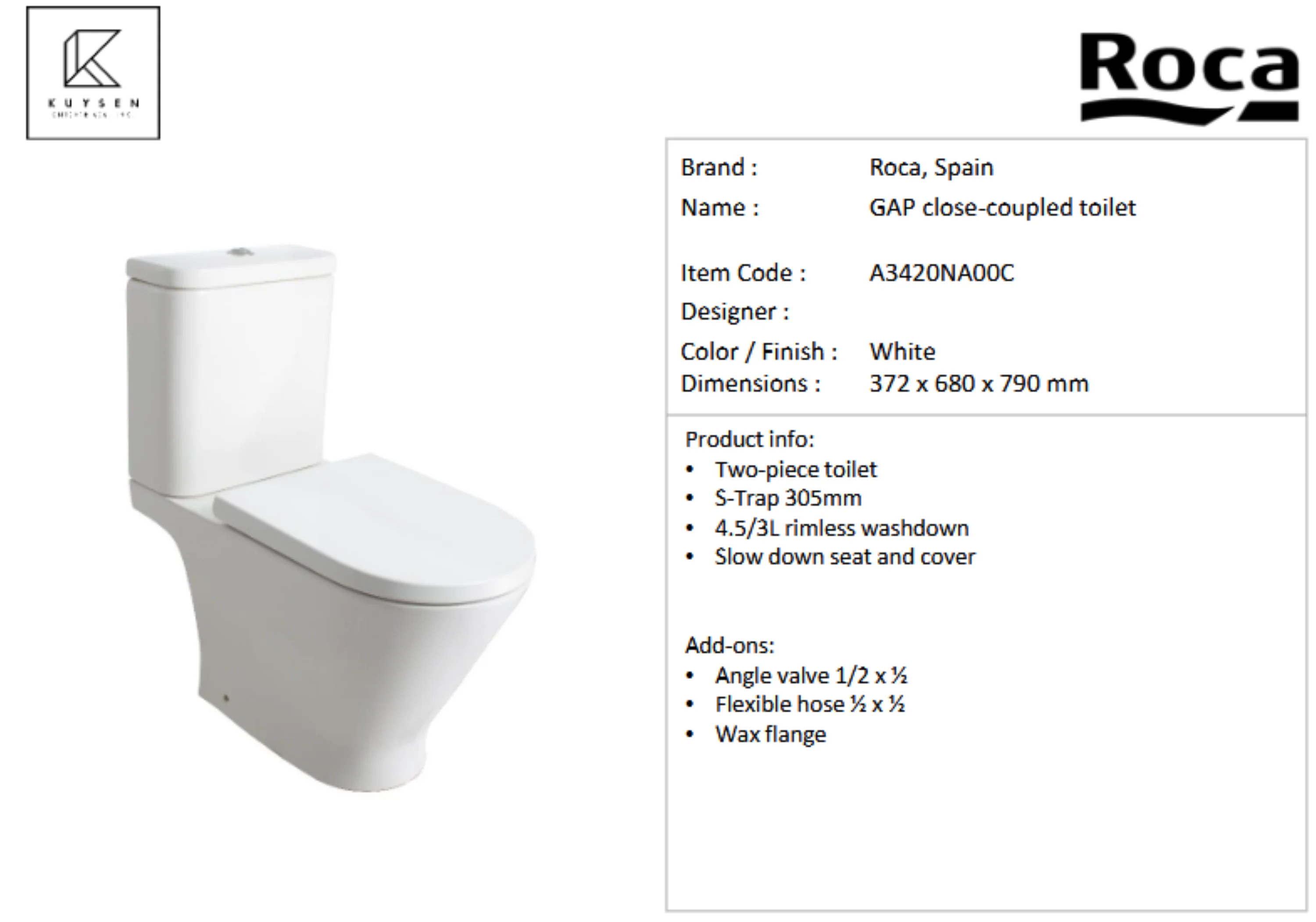 Roca GAP Rimless® 2-piece toilet A3420NA00C - Image 2
