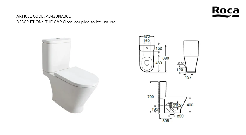 Roca GAP Rimless® 2-piece toilet A3420NA00C - Image 4
