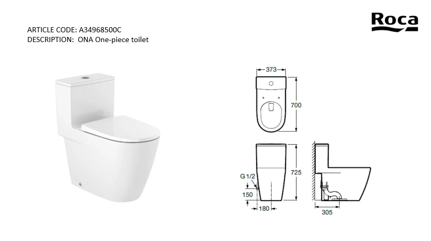 Roca Ona 1pc toilet rimless ® Vortex A34968500C - Image 4