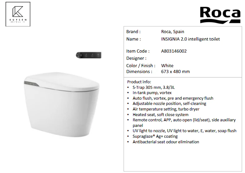 Roca In-wash Insignia 2.0 intelligent toilet A803146002 - Image 4